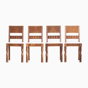 Art Deco Oak Dining Chairs, 1940s, Set of 4