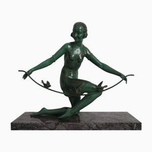 Sculpture Art Déco de Femme avec Oiseaux, France, 1930s