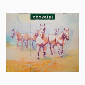 Czechoslovak Artist, Horses, 1970s, Large Acrylic on Canvas