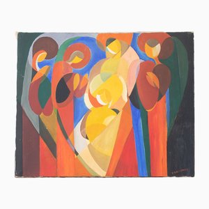 R. Brandely, Composición abstracta Mid Century, años 70, Acrílico sobre lienzo