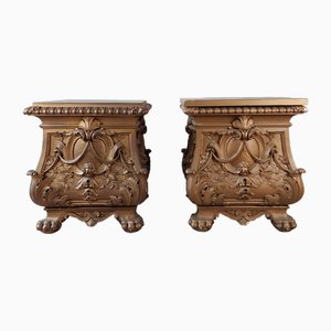 Antique Gold Patinated Wooden Pedestals, 1924, Set of 2