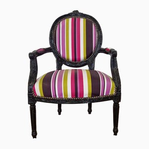 Armchairs in Wood and Multicolor Fabric, 1980s, Set of 2