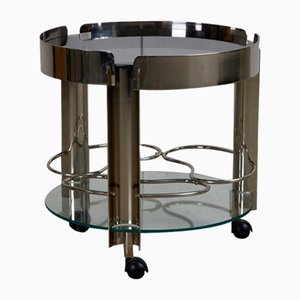 Italian Two-Story Chrome-Framed Bar Cart with Wine Holder, 1970s