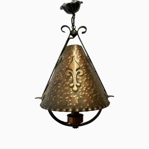 Lanterna gotica in rame Arts & Crafts, Francia, fine XIX secolo
