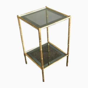 Side Table in Bamboo-Style Brass and Smoked Glass in the style of the Maison Bagues, 1960s