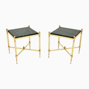 Vintage French Brass and Marble Side Tables, 1970, Set of 2