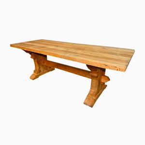 French Bleached Oak Trestle Farmhouse Dining Table, 1925