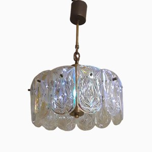 Lustre Vintage en Cristal et Laiton, 1970s