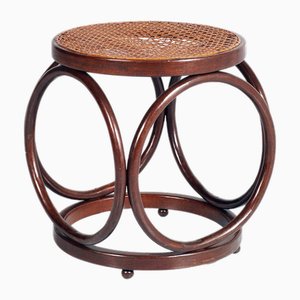 Art Deco Bentwood Stool with Rattan & Cane Top by Michael Thonet, 1930s