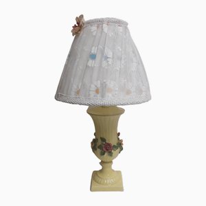 Lampe de Bureau Vintage avec Socle en Céramique Décoré de Fleurs Jaunes, 1970s