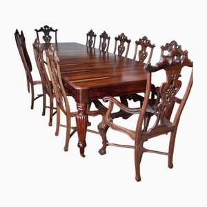 Dining Table and Chairs in Rosewood, Set of 11