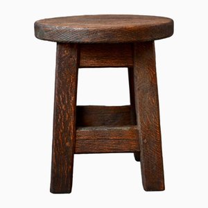 Brutalist Stool in Thick Wood, 1970s