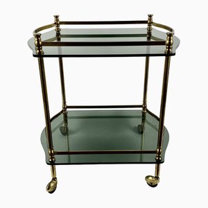 Hollywood Regency Style Serving Trolley in Gilt Brass on Wheels, France, 1950s