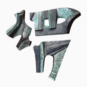 Sculture da parete brutaliste grandi in ceramica, Belgio, anni '60, set di 3