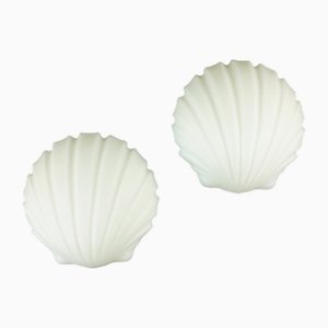 Shell-Shaped Opaline Glass Wall Lights from Limburg, Germany, 1970s, Set of 2