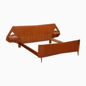 Letto matrimoniale vintage impiallacciato in teak, Italia, anni '60