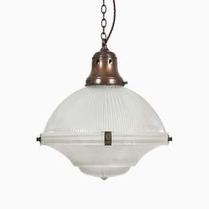 Antique Holophane 3 Part Pendant Light, 1920s