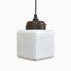 Antique Church Opaline Cube Pendant Light