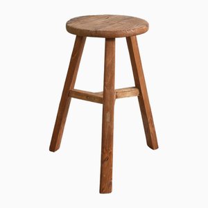 Tabouret Rustique avec Plateau Rond, 1950s