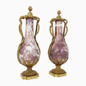19th Century French Louis XVI Marble and Bronze Cassolettes, Set of 2