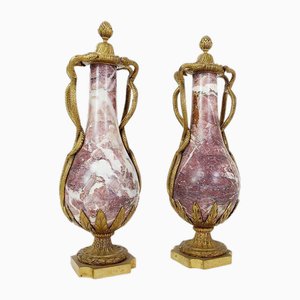 Cassolettes Louis XVI en Marbre et Bronze, France, 19ème Siècle, Set de 2