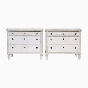 19th Century Swedish Painted Faux Marble Top Chest of Drawers, Set of 2