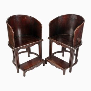 Set of Art of Asia Wooden Dignitary Armchairs with Footrests