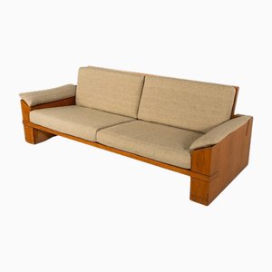 Mid-Century Modern Sofa in Wood and Fabric attributed to Guiseppe Rivadossi, Italy, 1970s