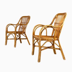 Mid-Century Modern Italian Rattan Armchairs with Curved Armrests, 1960s, Set of 2