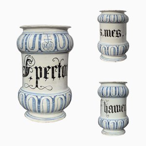 Barattoli da farmacia in ceramica, fine XVII secolo, set di 3