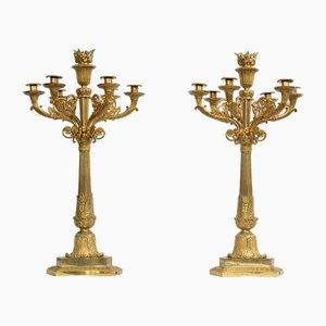 Par de candelabros franceses estilo Napoleón III en bronce dorado, de principios del siglo XX. Juego de 2