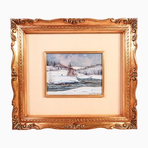 Sergio Manfredi, Snowy Landscape, Oil on Panel, Framed