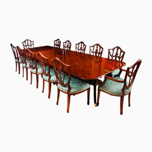 19th Century Regency Triple Pillar Dining Table and Chairs, 1830s, Set of 13