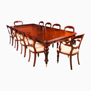 William IV Mahogany Dining Table and Balloon Back Dining Chairs, 1835, Set of 11