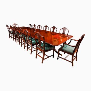19th Century Regency Revival Triple Pillar Dining Table & Chairs, Set of 15