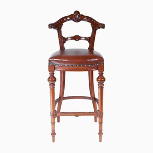 Victorian Revival Bar Stool in Leather Seat