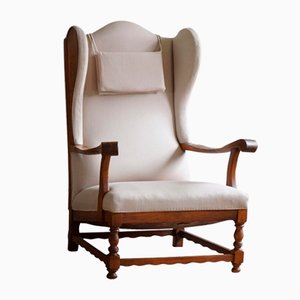 Modern Danish Wingback Chair in Oak & Wool in the style of Fritz Hansen, 1950s