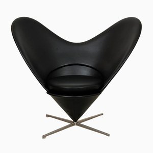 Sedia Heart Cone in pelle nera di Verner Panton, anni '90