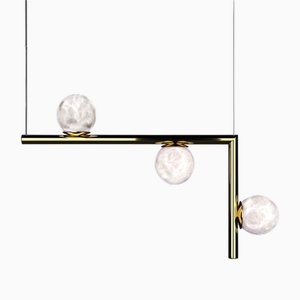 Ofione 2 Shiny Gold Metal Pendant Lamp by Alabastro Italiano