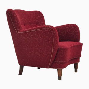 Dänischer Relax Sessel aus Roter Baumwolle & Wolle, 1960er