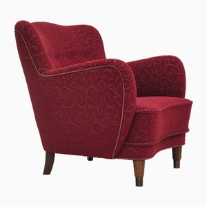 Danish Relax Armchair in Red Cotton & Wool, 1960s