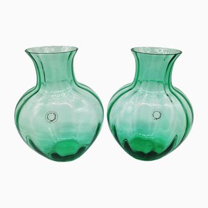 Jarrones vintage verdes de cristal de Murano de Nason, años 60. Juego de 2