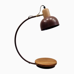 Vintage Maroon Bury Table Lamp in Iron and Wood, France, 1990s