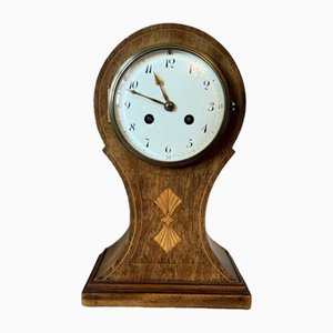 Antique Edwardian Mahogany Inlaid Balloon Shaped Mantle Clock, 1900