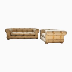 3-Seater Sofa and Silk Armchair by Tommaso Barbi, 1970s, Set of 2