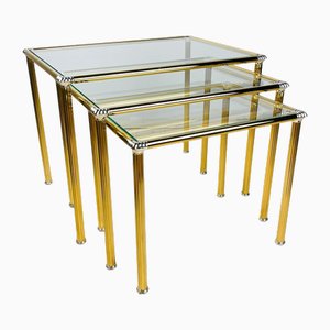 Vintage Golden Coffee Tables, Italy, 1970s, Set of 3