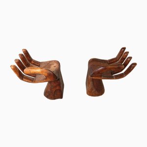 Sculpted Teak Hand Chairs, 1970s, Set of 2