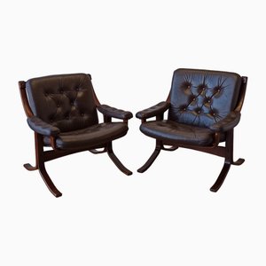 Norwegian Easy Chairs in Leather by Jon Hjortdal for Velledalen, 1960s, Set of 2