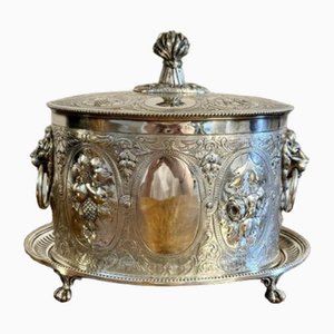 OAntique Edwardian Ornate Silver Plated Biscuit Barrel, 1900