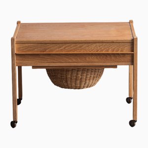 Sewing Table with Rattan Basket, Denmark, 1960s